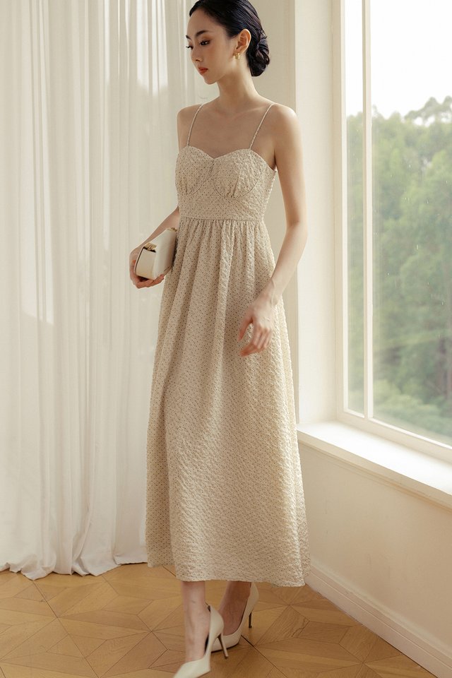 COEN POLKA DOT PADDED MAXI IN ALMOND