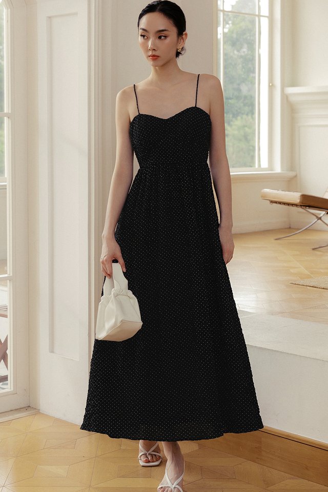 COEN POLKA DOT PADDED MAXI IN BLACK