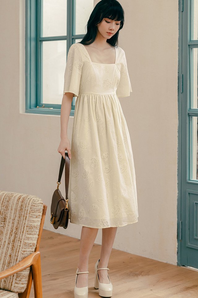 JOLIE EMBROIDERY MIDI IN CHALK