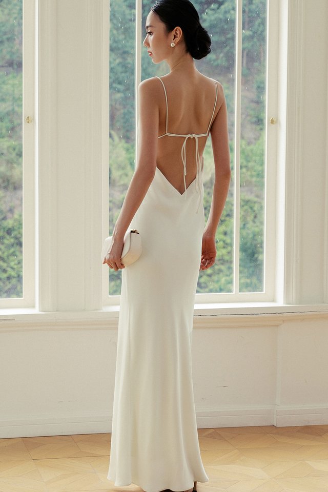 KEIRA SATIN TIE BACK MAXI IN PEARL