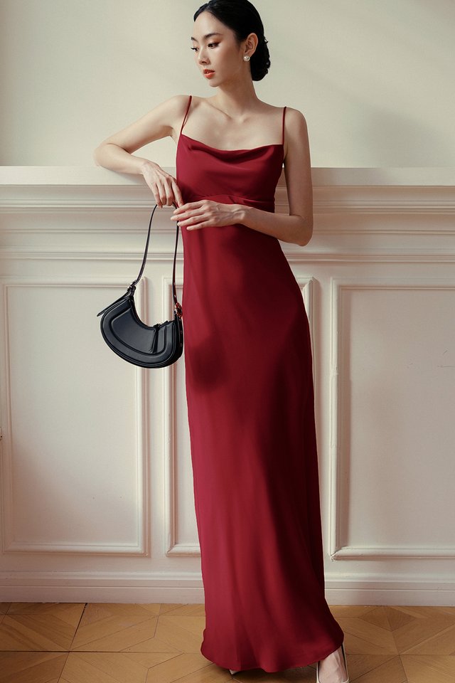 KEIRA SATIN TIE BACK MAXI IN RED