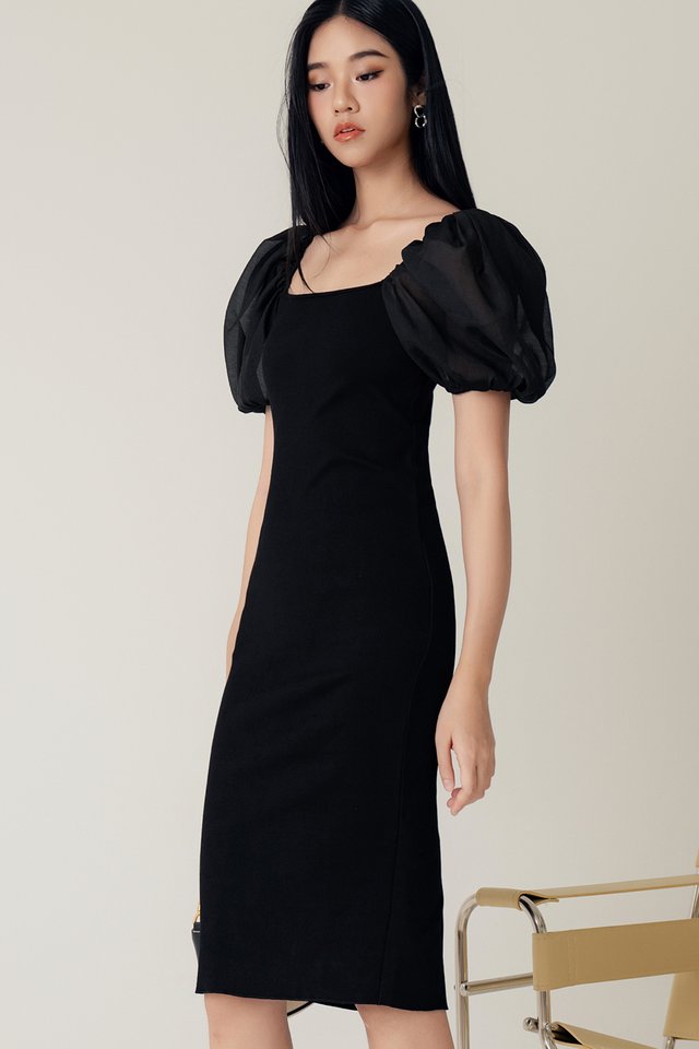 KLOE ORGANZA KNIT MIDI IN BLACK