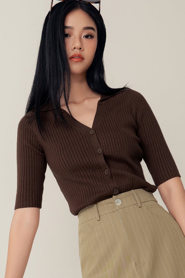 TOBIAS KNIT TOP IN COCOA