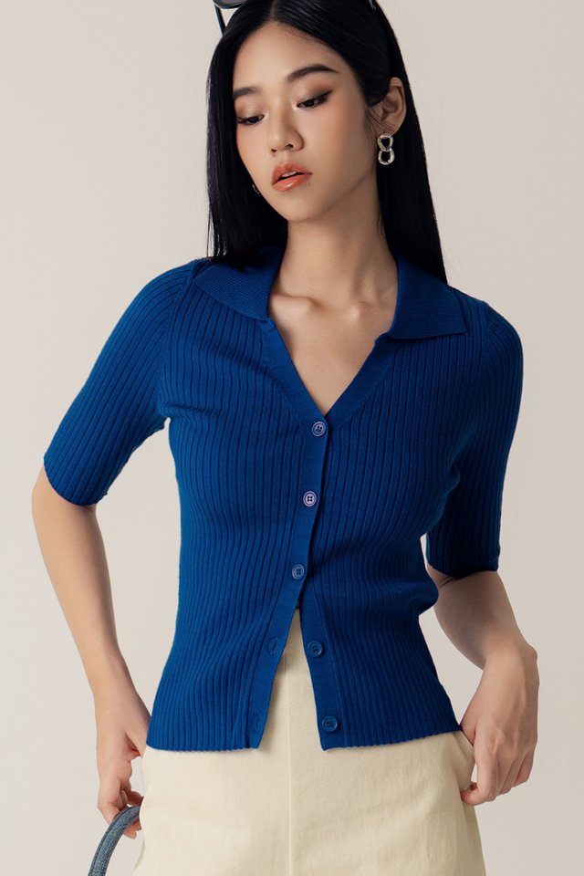 TOBIAS KNIT TOP IN ELECTRIC BLUE