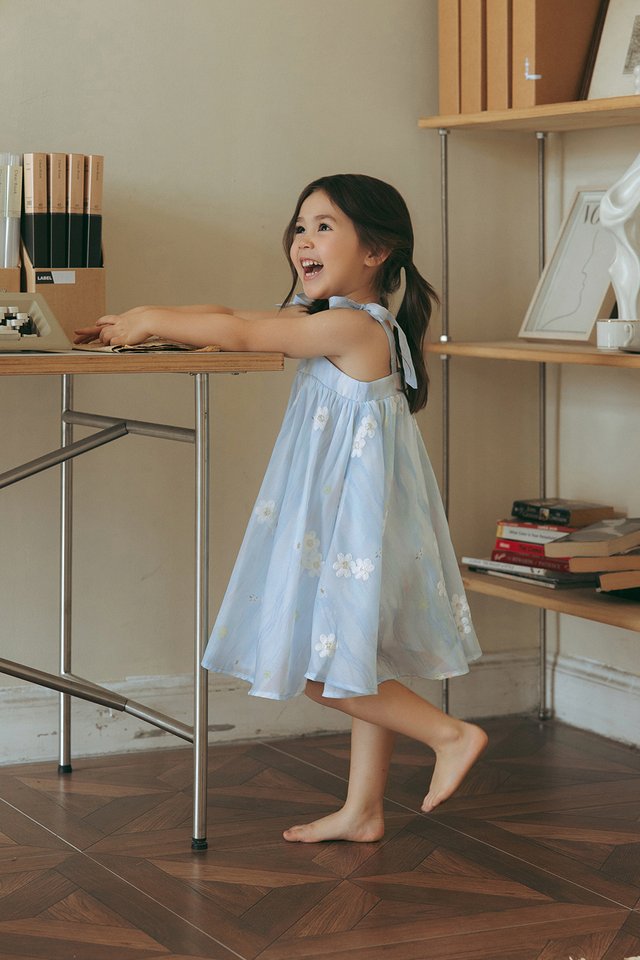 *KIDS* ARELIA EMBROIDERY ORGANZA MINI DRESS IN BLUE