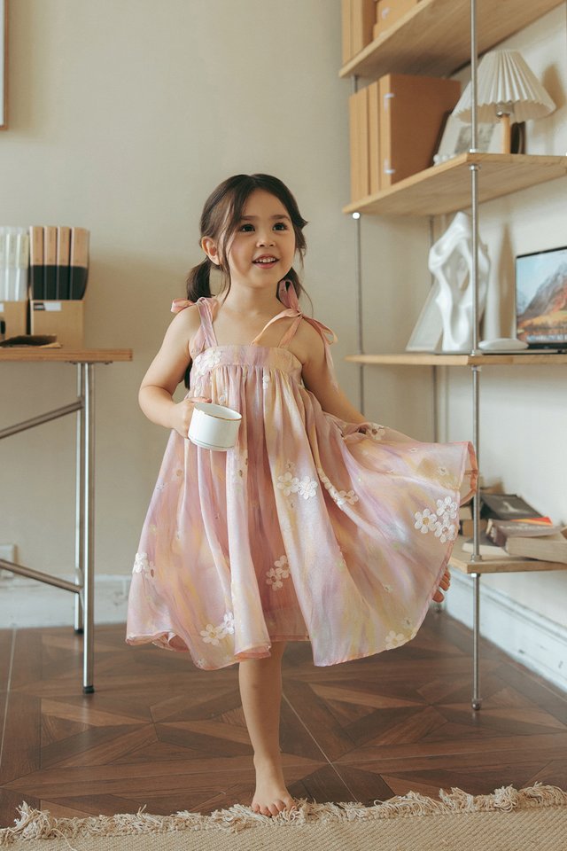 *KIDS* ARELIA EMBROIDERY ORGANZA MINI DRESS IN BLUSH