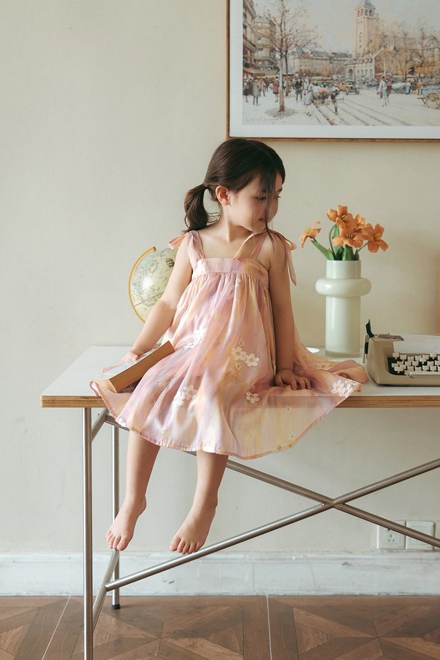 *KIDS* ARELIA EMBROIDERY ORGANZA MINI DRESS IN BLUSH