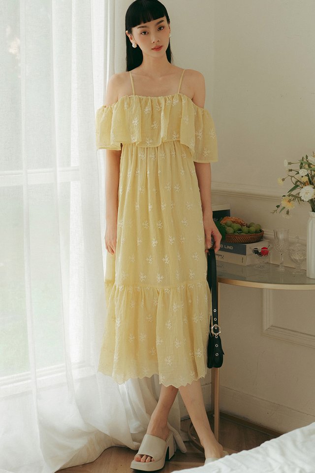 HATTIE EMBROIDERY TENCEL MAXI IN MELLOW YELLOW