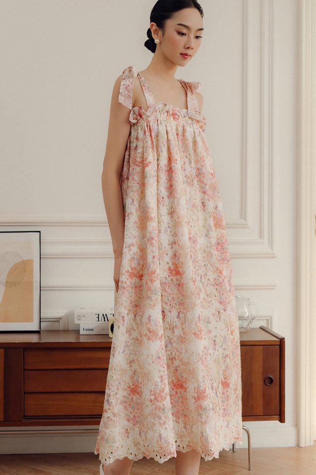 JOVIE EMBROIDERY MAXI IN PEACH PINK