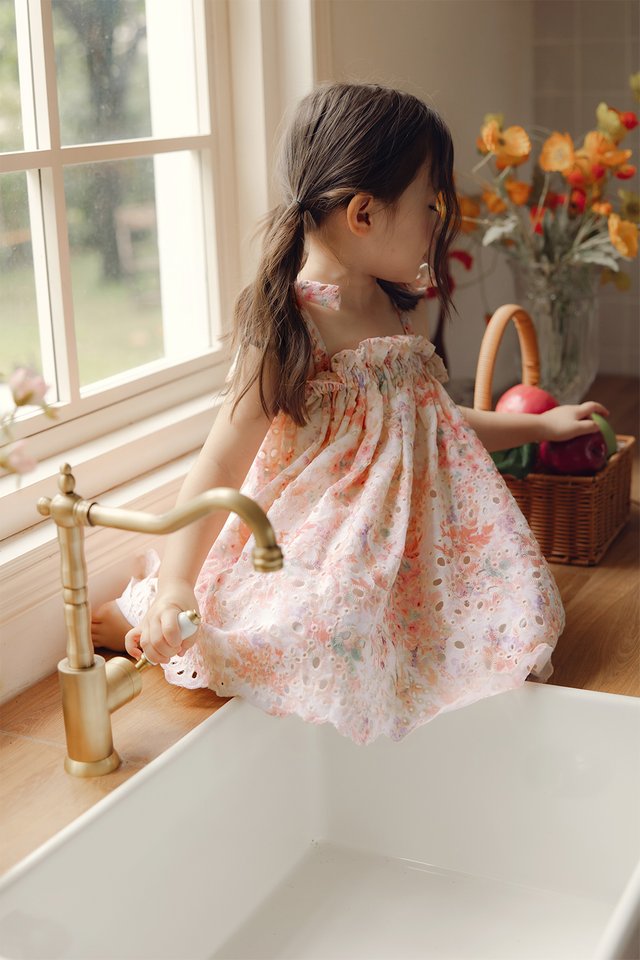 *KIDS* JOVIE EMBROIDERY MINI DRESS IN PEACH PINK