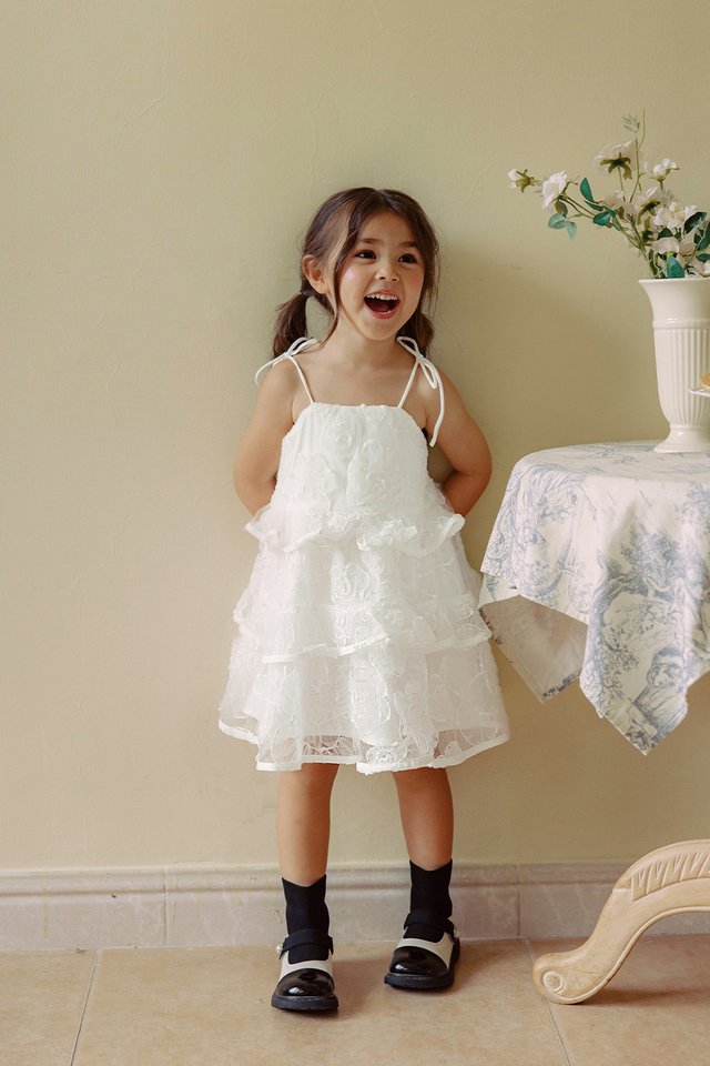 *KIDS* MYRA TULLE MINI DRESS IN WHITE