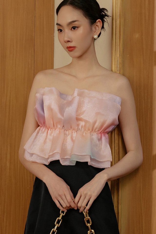 KYRO OMBRE ORGANZA PEPLUM IN PEACH PINK