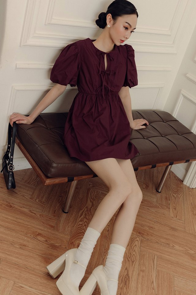 MOLLY RIBBONS PLAYSUIT DRESS IN OXBLOOD