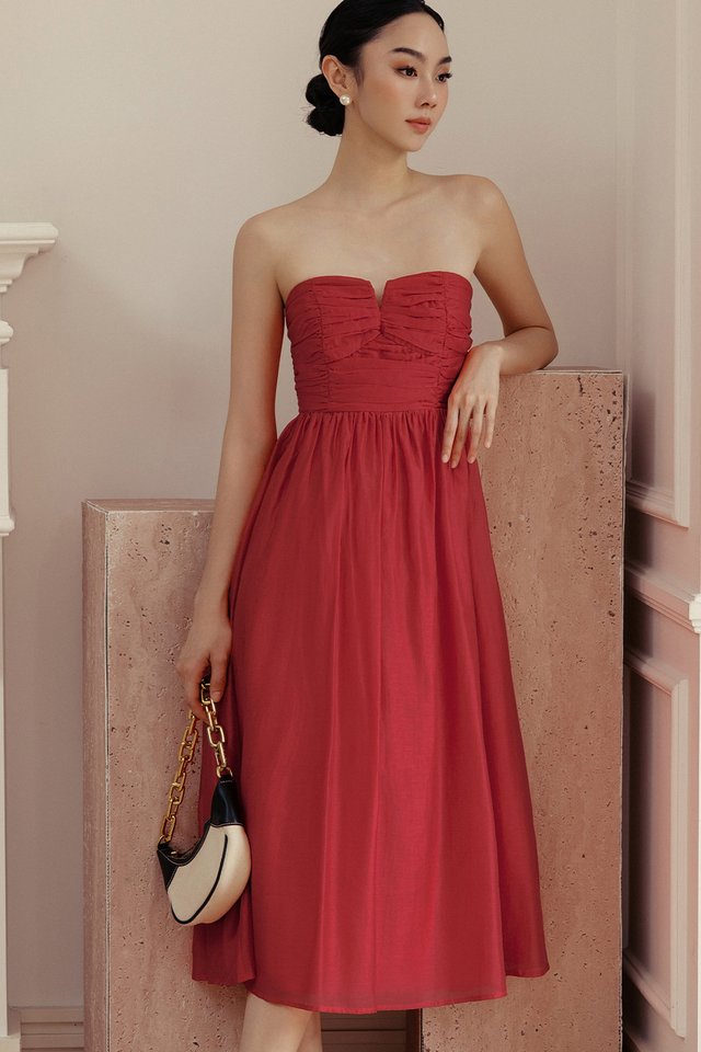 RANDY RUCHED TENCEL MIDI IN RED