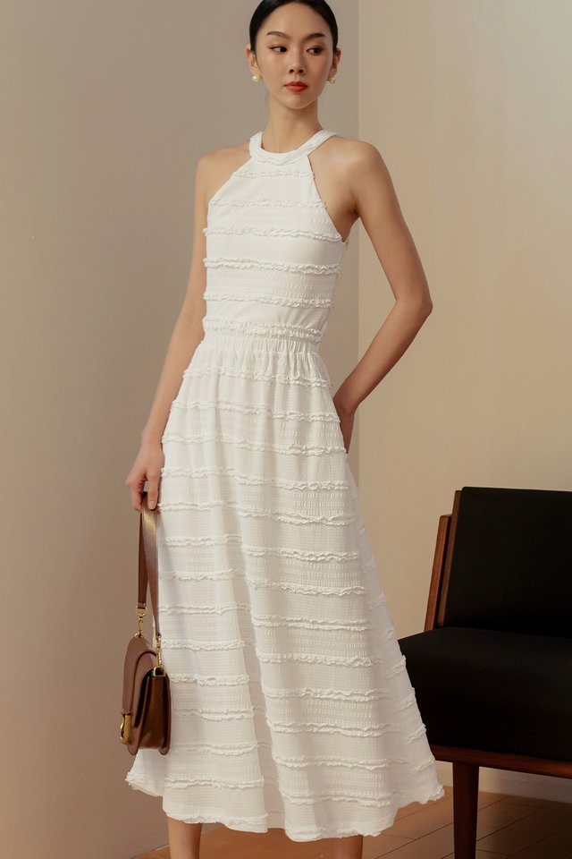 ZELIE RUFFLE MAXI IN WHITE