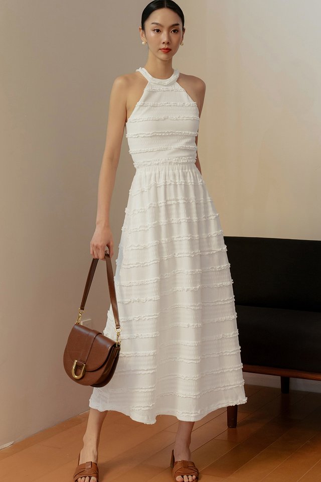 ZELIE RUFFLE MAXI IN WHITE