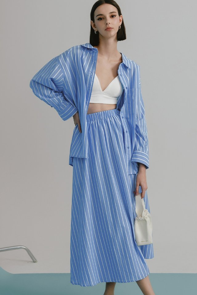 AIDAN STRIPE LINEN MAXI IN BLUE