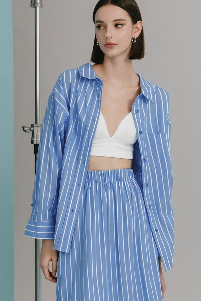 AIDAN STRIPE LINEN SHIRT IN BLUE