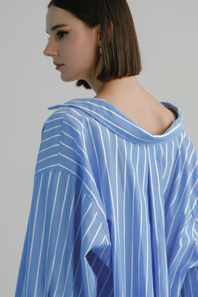 AIDAN STRIPE LINEN SHIRT IN BLUE