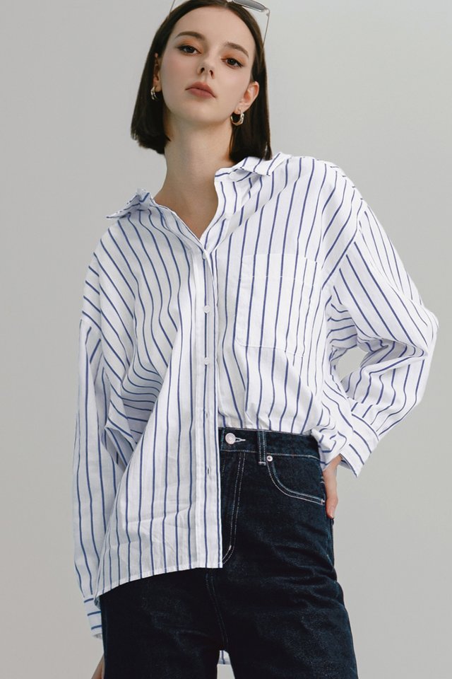 AIDAN STRIPE LINEN SHIRT IN WHITE