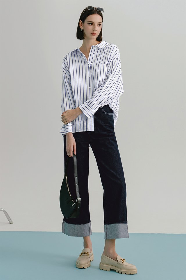AIDAN STRIPE LINEN SHIRT IN WHITE