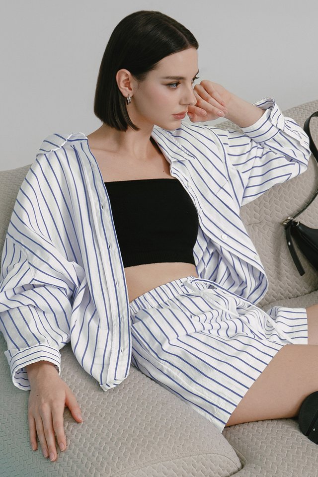 AIDAN STRIPE LINEN SHORTS IN WHITE