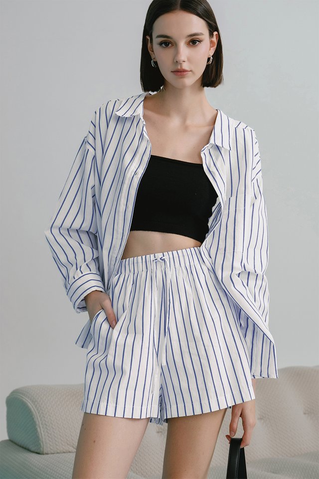 AIDAN STRIPE LINEN SHORTS IN WHITE
