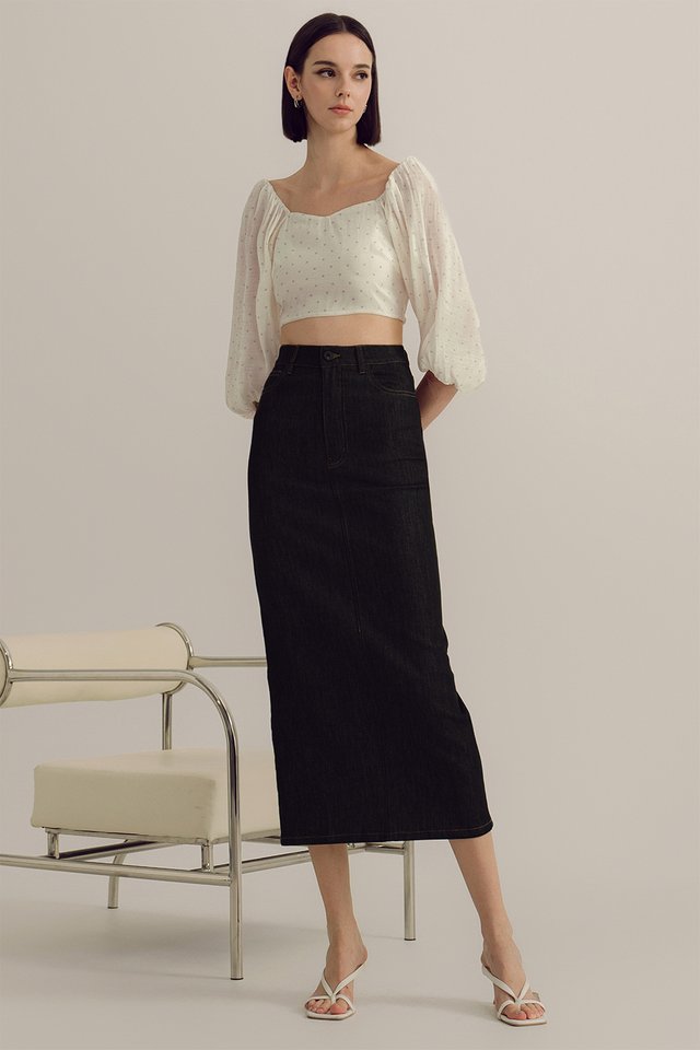WREN DENIM SLIT MAXI IN BLACK