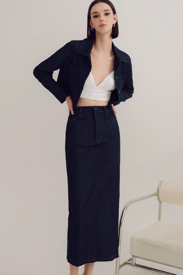 WREN DENIM SLIT MAXI IN BLUE