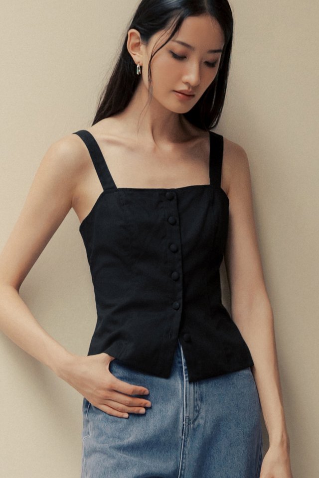 ARCHER LINEN TOP IN BLACK