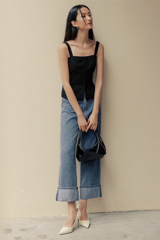 ARCHER LINEN TOP IN BLACK