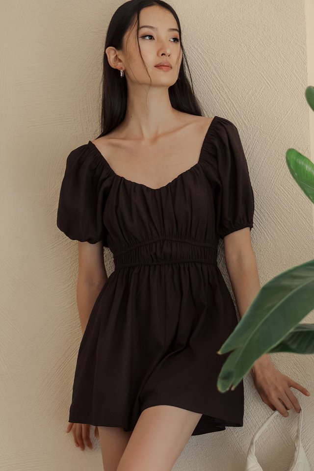 CHRISLEY LINEN PLAYSUIT IN ESPRESSO
