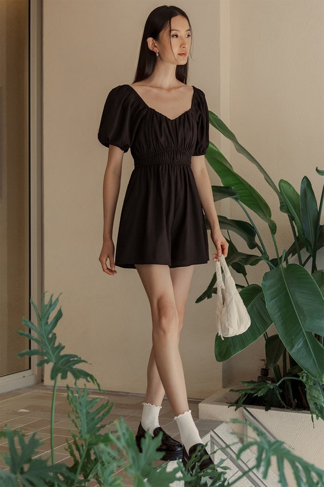CHRISLEY LINEN PLAYSUIT IN ESPRESSO