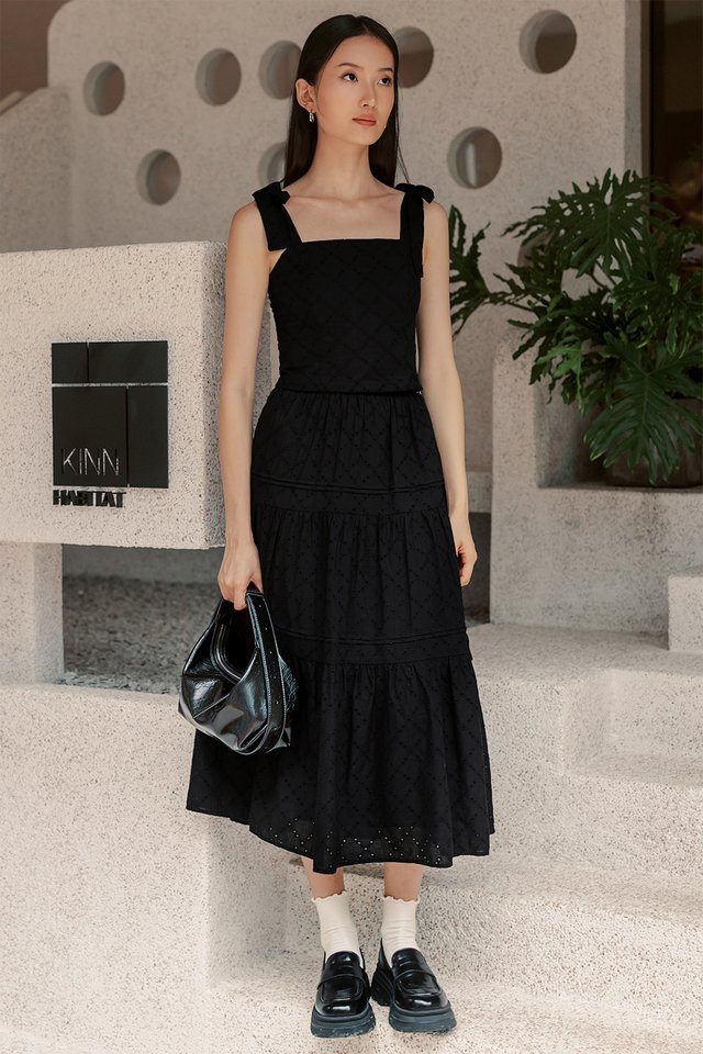 EMMIE EMBROIDERY TIE TOP IN BLACK
