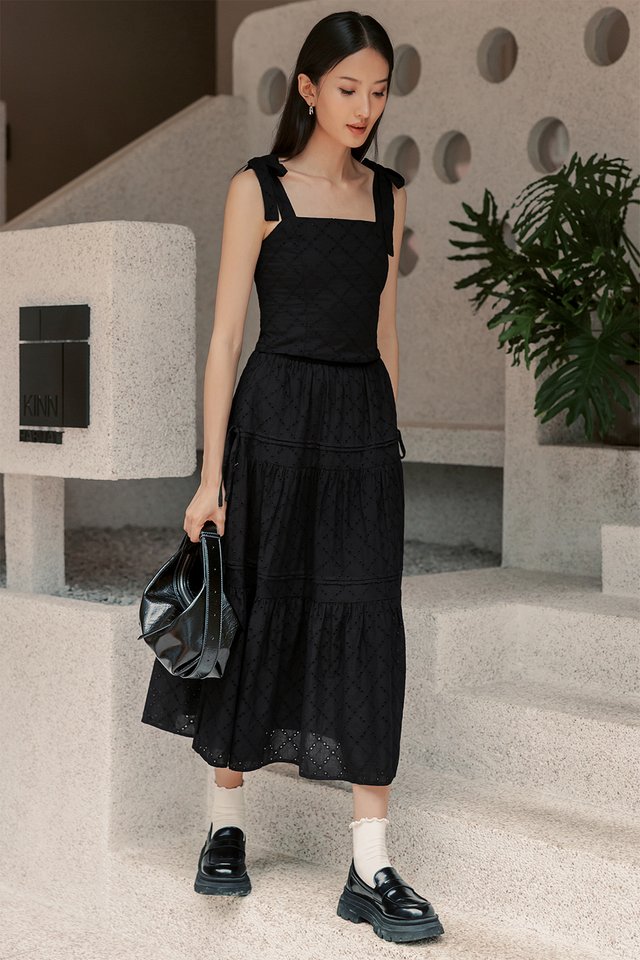 EMMIE EMBROIDERY TIERED MAXI IN BLACK