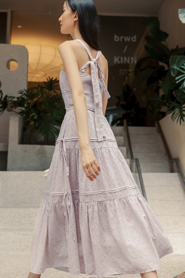 EMMIE EMBROIDERY TIERED MAXI IN DUSK LILAC