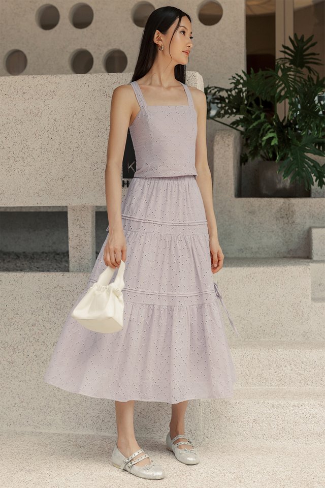 EMMIE EMBROIDERY TIERED MAXI IN DUSK LILAC