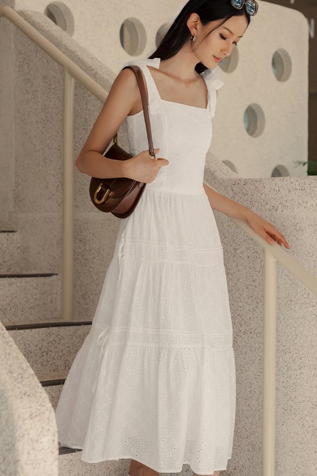 EMMIE EMBROIDERY TIERED MAXI IN WHITE