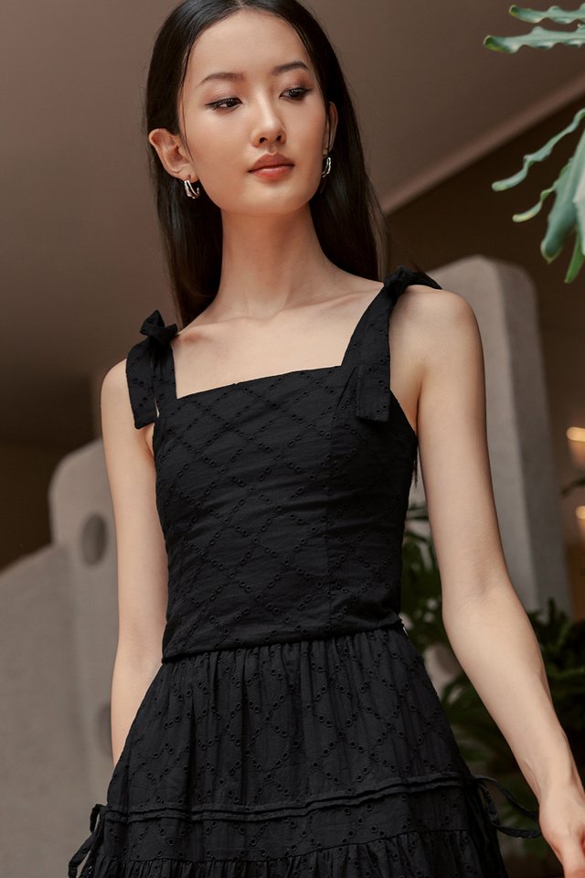 EMMIE EMBROIDERY TIE TOP IN BLACK