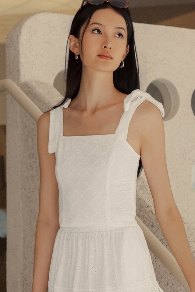 EMMIE EMBROIDERY TIE TOP IN WHITE