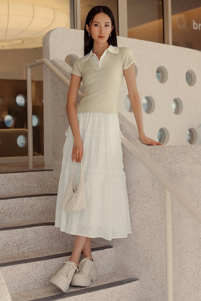 HAMPTON POLO RIBBED TOP IN OATMEAL