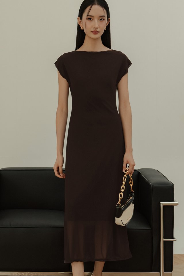 KIRK TULLE MAXI IN ESPRESSO