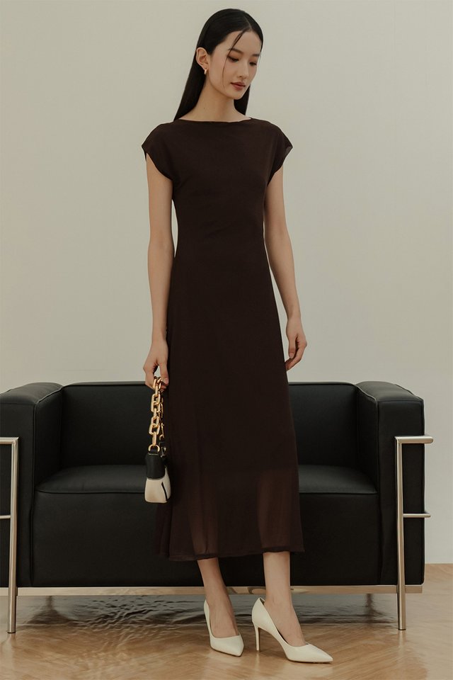 KIRK TULLE MAXI IN ESPRESSO
