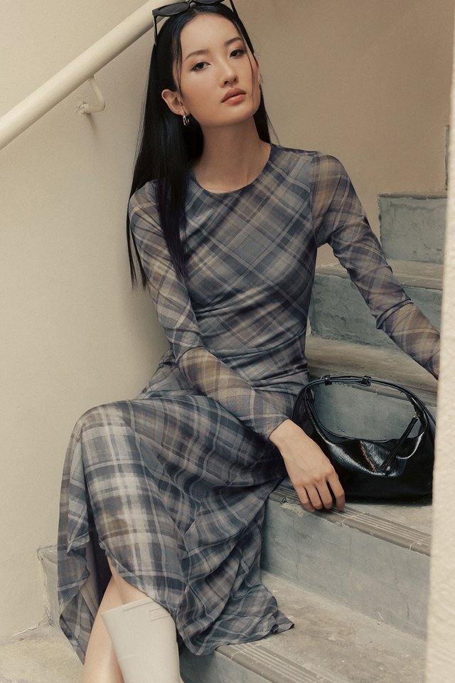 SCOTTIE PLAID TULLE MAXI IN BLUE