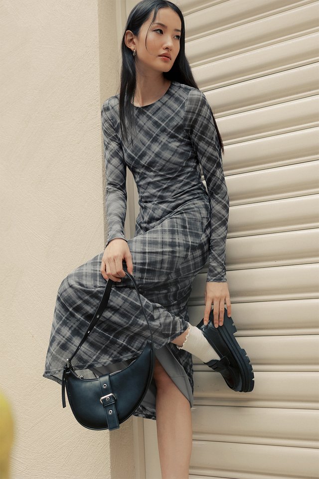 SCOTTIE PLAID TULLE MAXI IN GRAPHITE