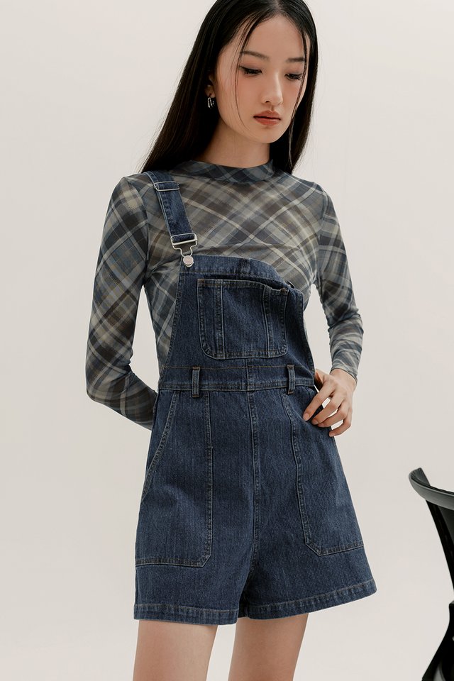 ELLIOTT DENIM DUNGAREE IN MID BLUE