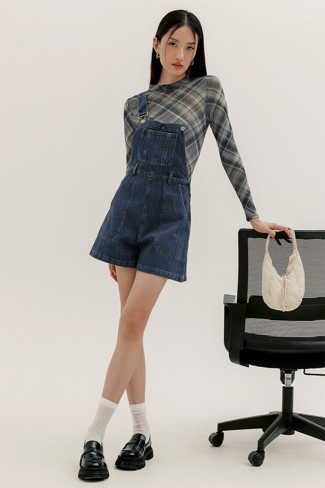 ELLIOTT DENIM DUNGAREE IN MID BLUE