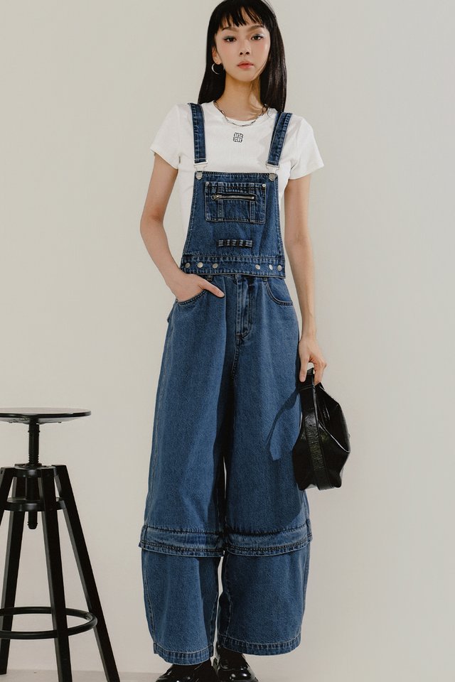 JOVAN MULTI-WAY DUNGAREE JEANS IN MID WASH