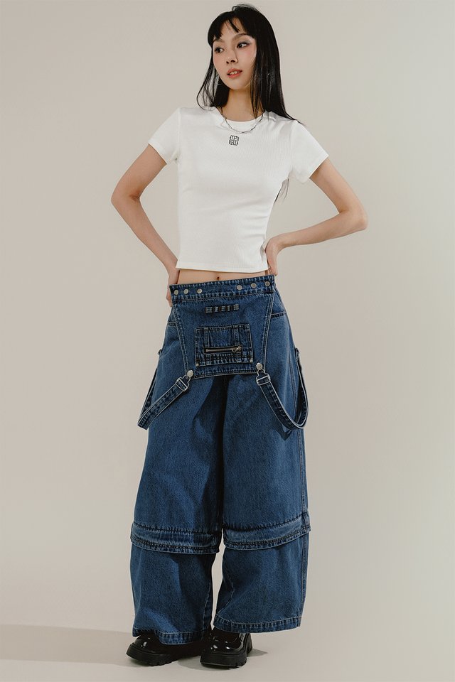 *BACKORDER* JOVAN MULTI-WAY DUNGAREE JEANS IN MID WASH