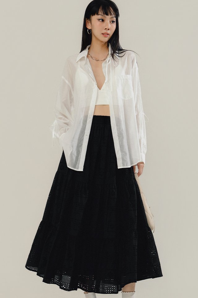 LEIA EMBROIDERY TIERED MAXI SKIRT IN BLACK
